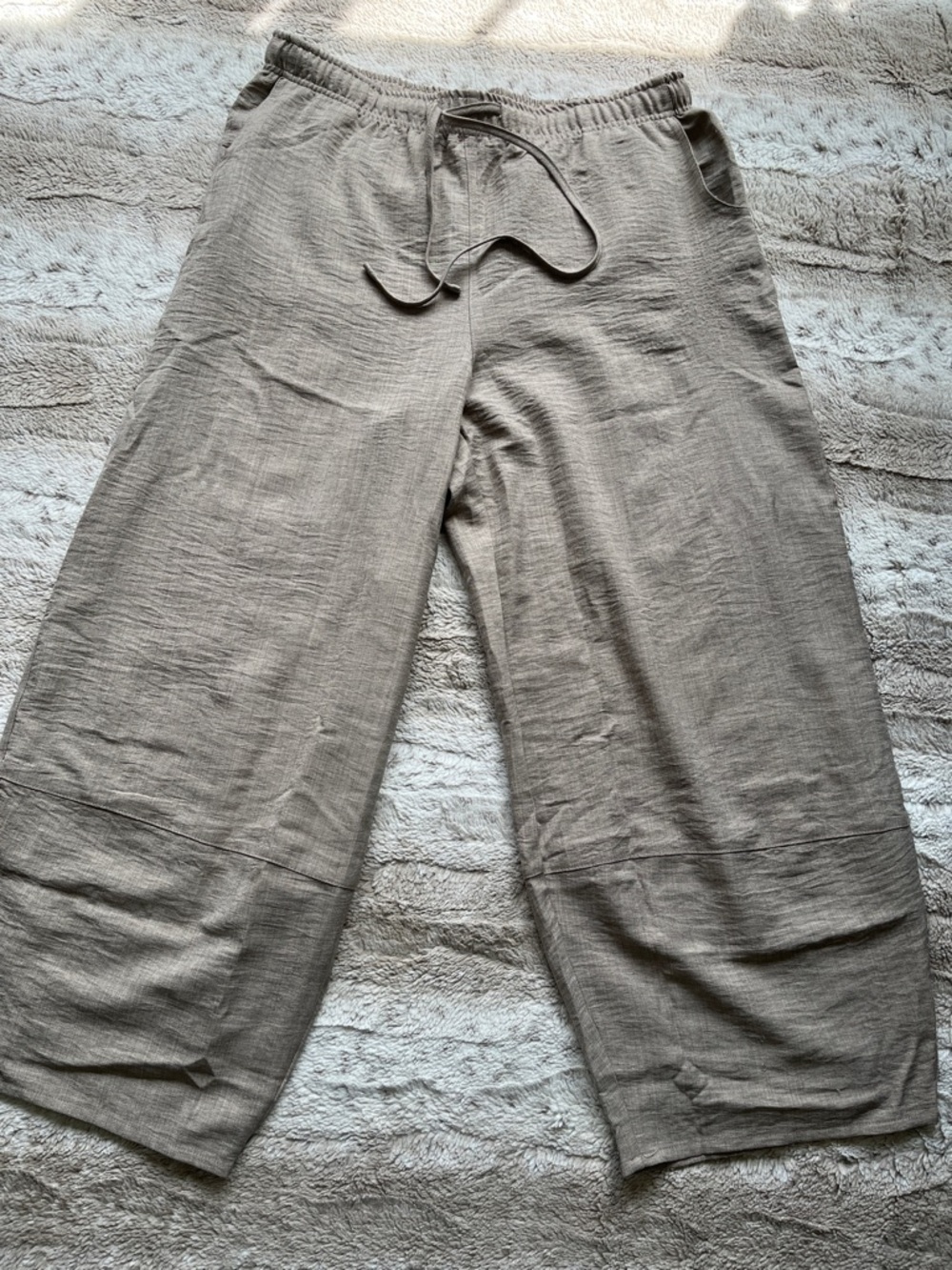 Wide Leg Drawstring Flowy Pants in Taupe for Women